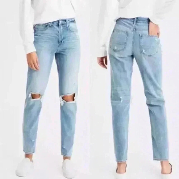 American Eagle Outfitters Denim - American Eagle Mom  Jeans Ripped Distressed Blue High Waist Size 10
